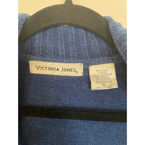 Vintage Victoria Jones Womens XL Knit Open Cardigen Grandmacore Blue Small Flaw - Picture 3 of 10